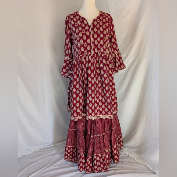 3 pc Maroon Salwar Suit With Printed Design - XL size - Picture 15 of 16